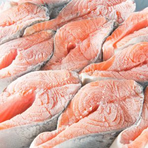 Frozen salmon fish steaks